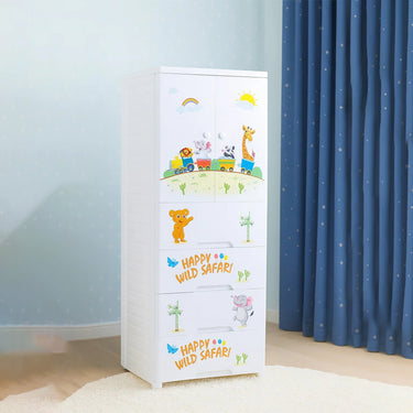 KIDS & BABIES STORAGE HOME BOX WITH HANGING & SHELVES - 4 DRAWERS - SAFARI WHITE